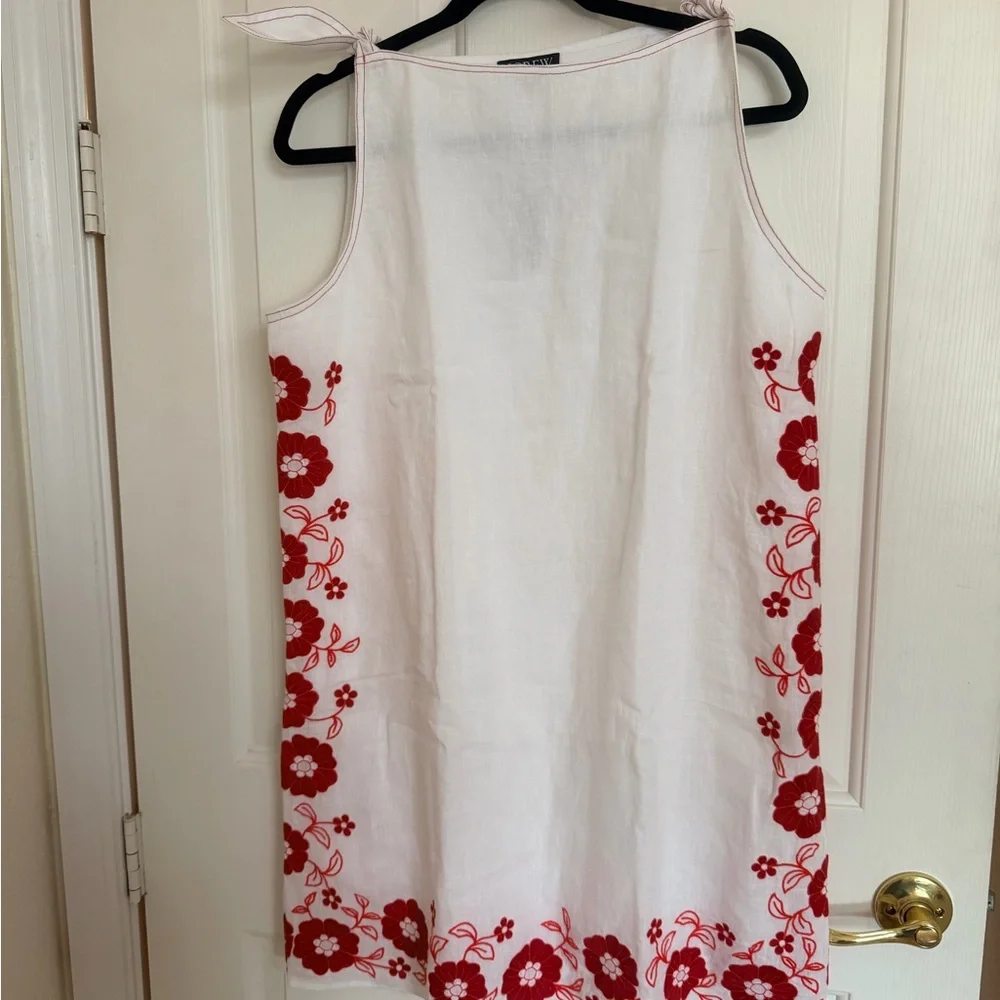 J. Crew White Mini Dress with Red Floral Embroidery